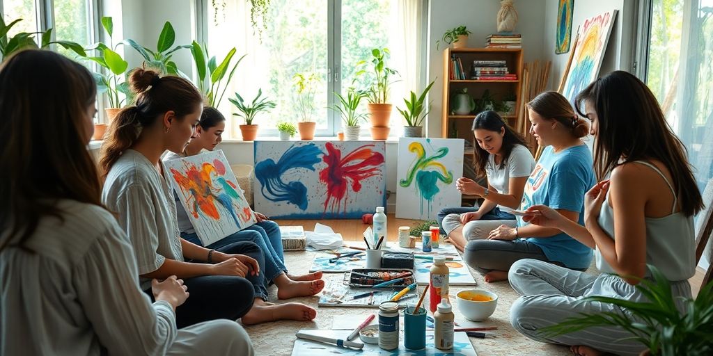 Group of people engaged in art therapy session in Thailand.