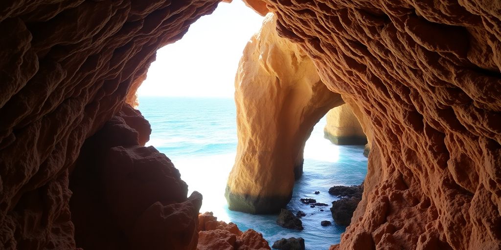 Grotte d'Hercule, Maroc, entrée rocheuse, vue océan