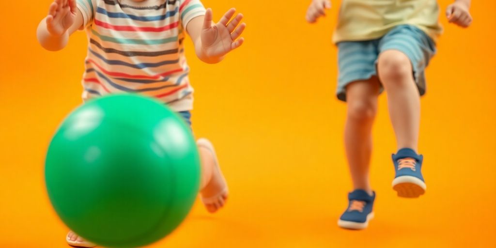 Child fidgeting with a brightly colored ball.