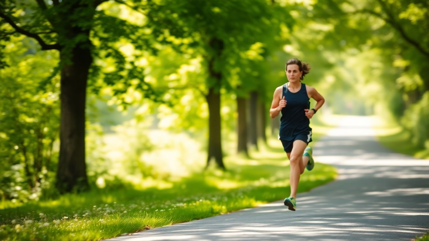 Runner on a tree-lined path during a marathon.