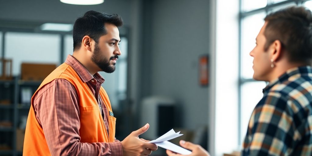 Home Depot customer service representative helping a person.