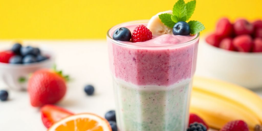 9 Receitas nutritivas para crianças 2 Smoothie congelado colorido com frutas frescas.