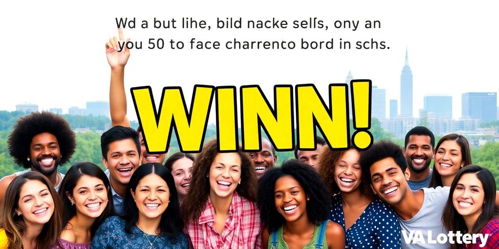 Diverse group celebrating a lottery win in Virginia.