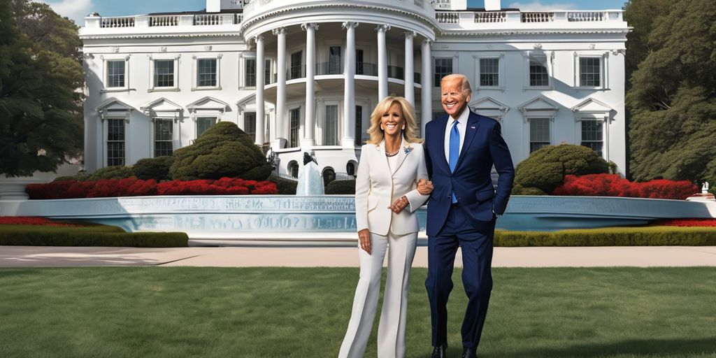 Jill Biden and Joe Biden in front of the White House with dollar signs