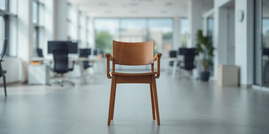 Empty wooden chair in a professional office setting.