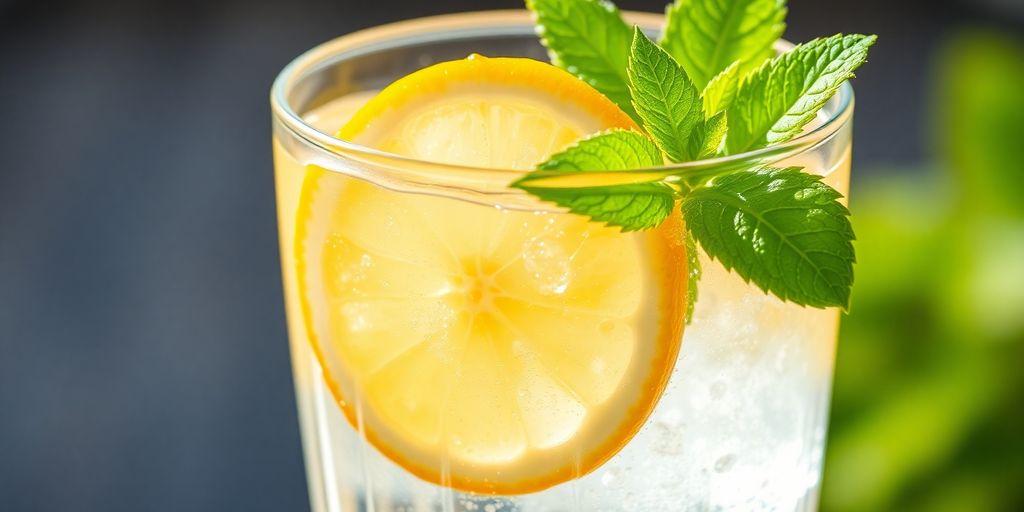 Glass of water with lemon and mint.