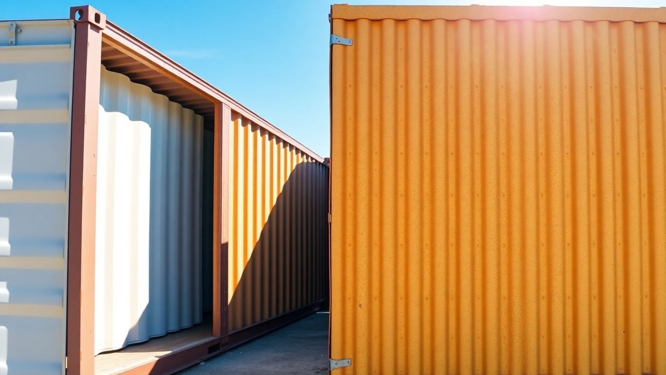 Shipping container interior and exterior foam insulation panels both visible
