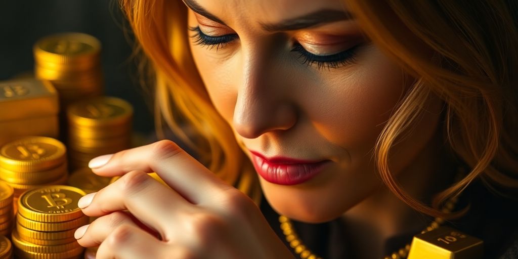 Femmes examinant des bijoux en or et des pièces.