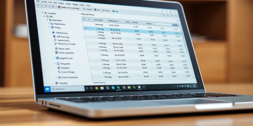 Laptop aberto com gerenciamento de tarefas na tela.