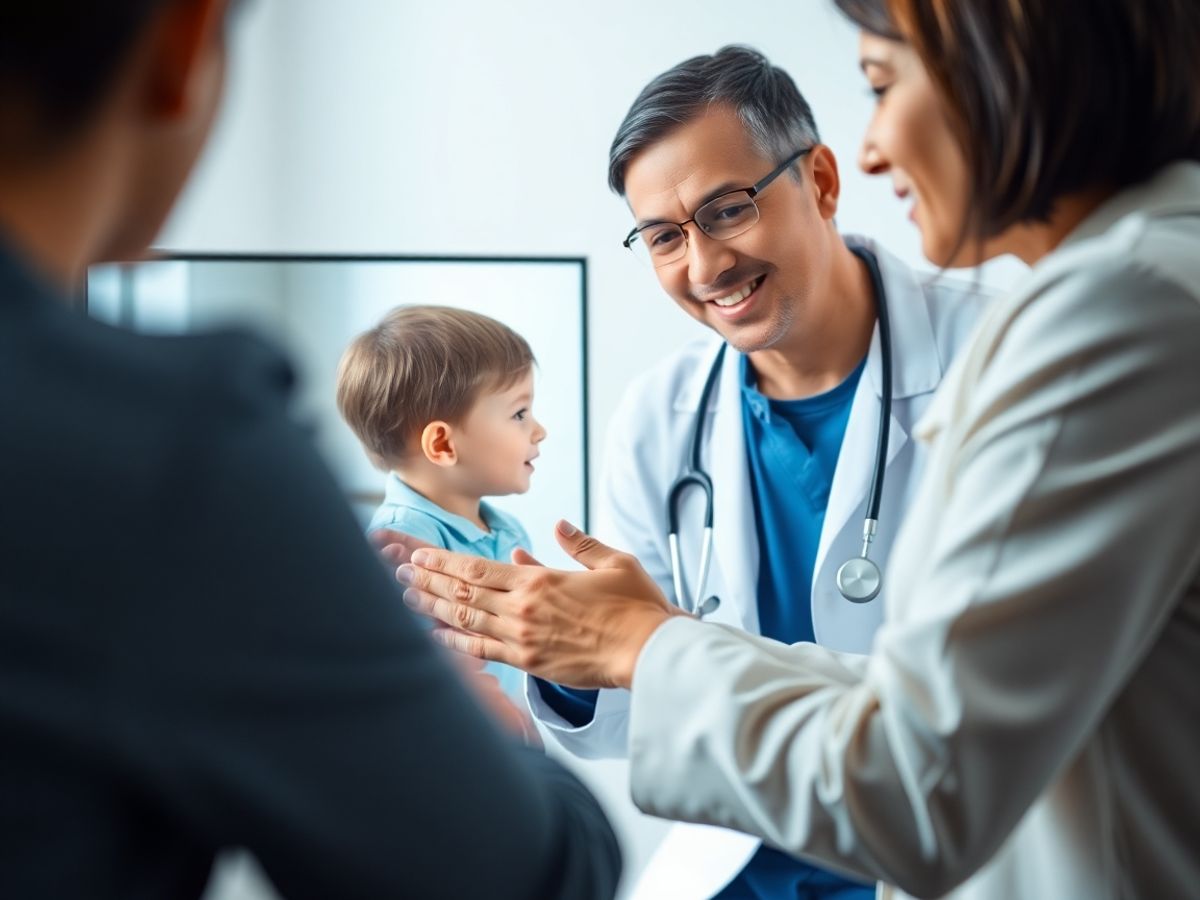 Părinte discutând cu un medic pediatru pe ecran.