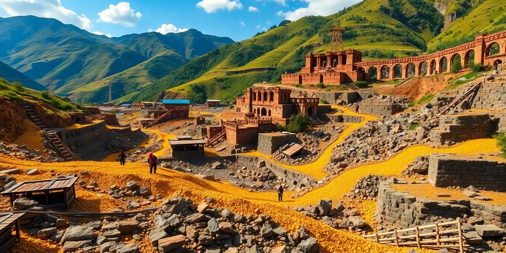 Pays producteurs d'or avec mines et travailleurs.