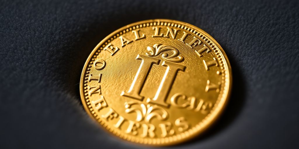 Monnaie en or Napoléon sur un fond de velours.