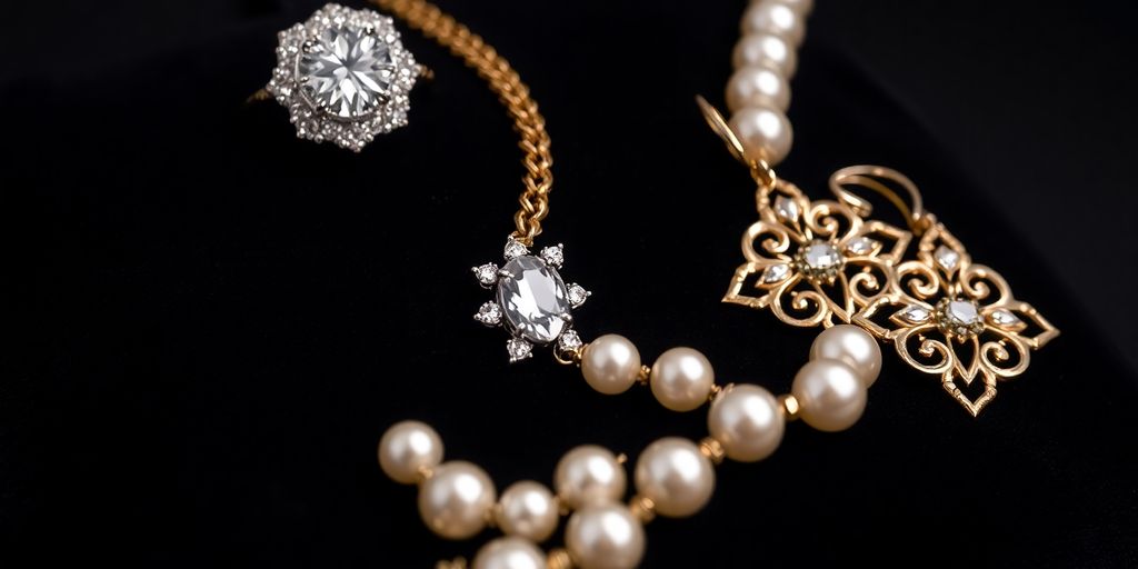 Bague, collier et boucles d'oreilles sur un coussin de velours