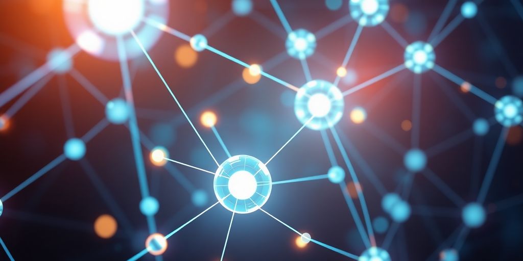 Abstract financial network with glowing nodes.