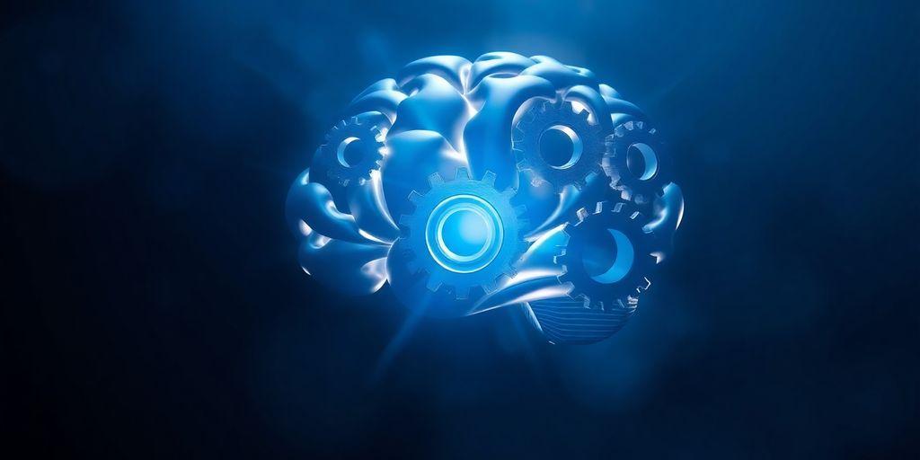 AI brain with gears, minimalistic design