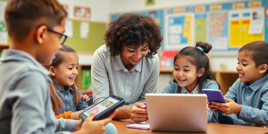 Schulbegleiter hilft Schülern mit digitalen Medien.