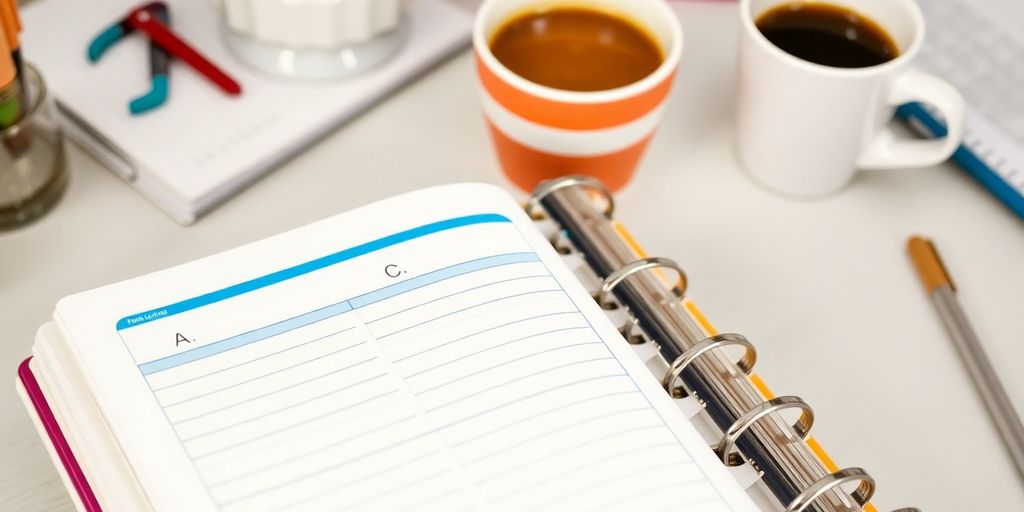 Colorful planner with organized task list on a desk.