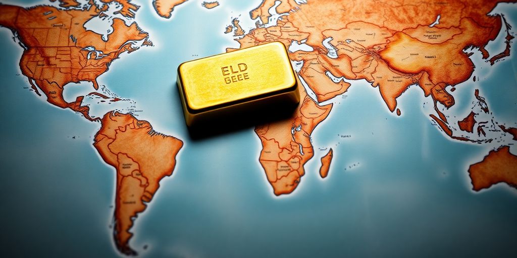 Un lingot d'or sur une carte du monde.