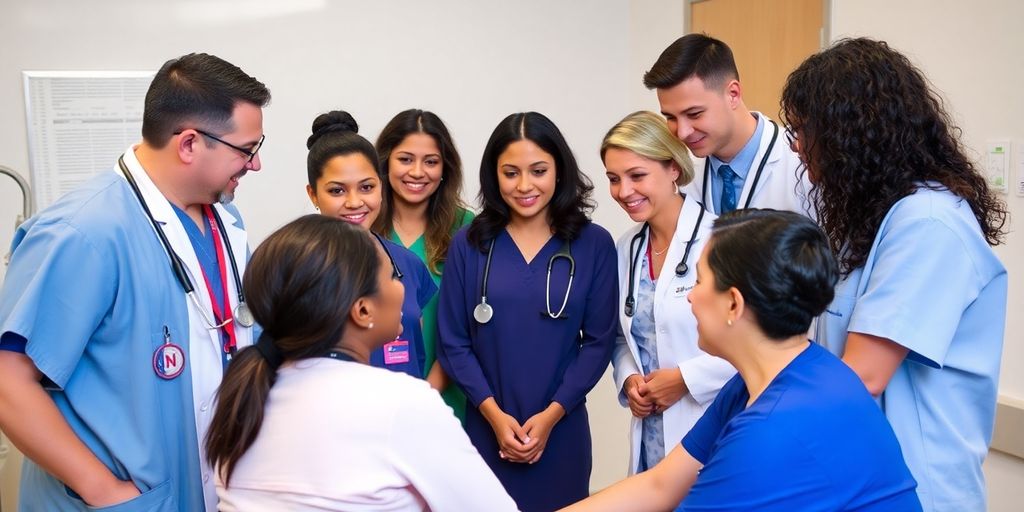 Healthcare professionals assisting patients through translation services.