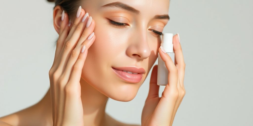 Person applying a single skincare product gently.
