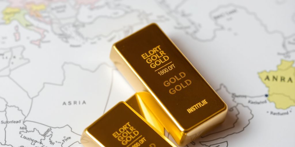 Bâtons d'or sur une carte géopolitique.