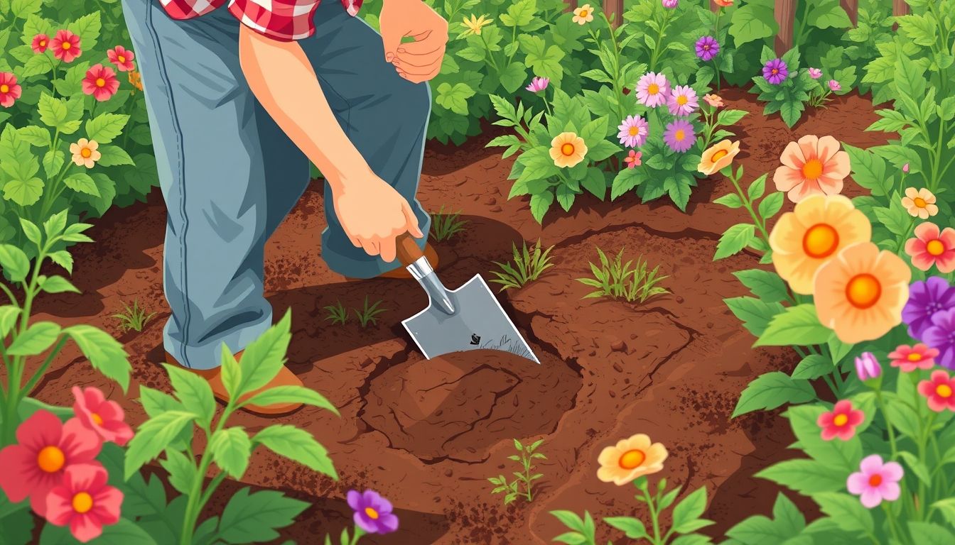Gardener preparing soil in garden bed