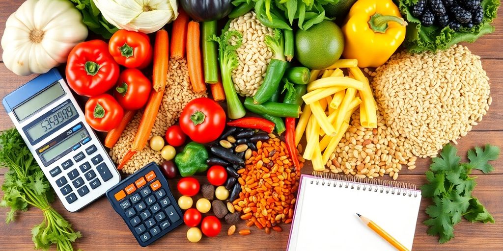 Fresh vegetables and grains for budget meal planning.