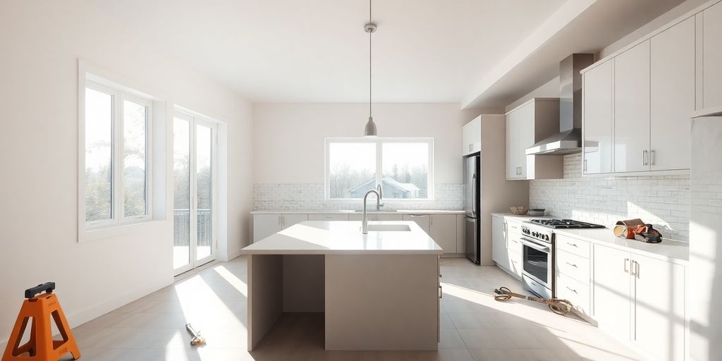Modern kitchen renovation with natural light.