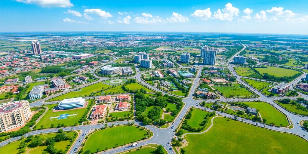 Aerial view of Dholera Smart City with modern architecture.