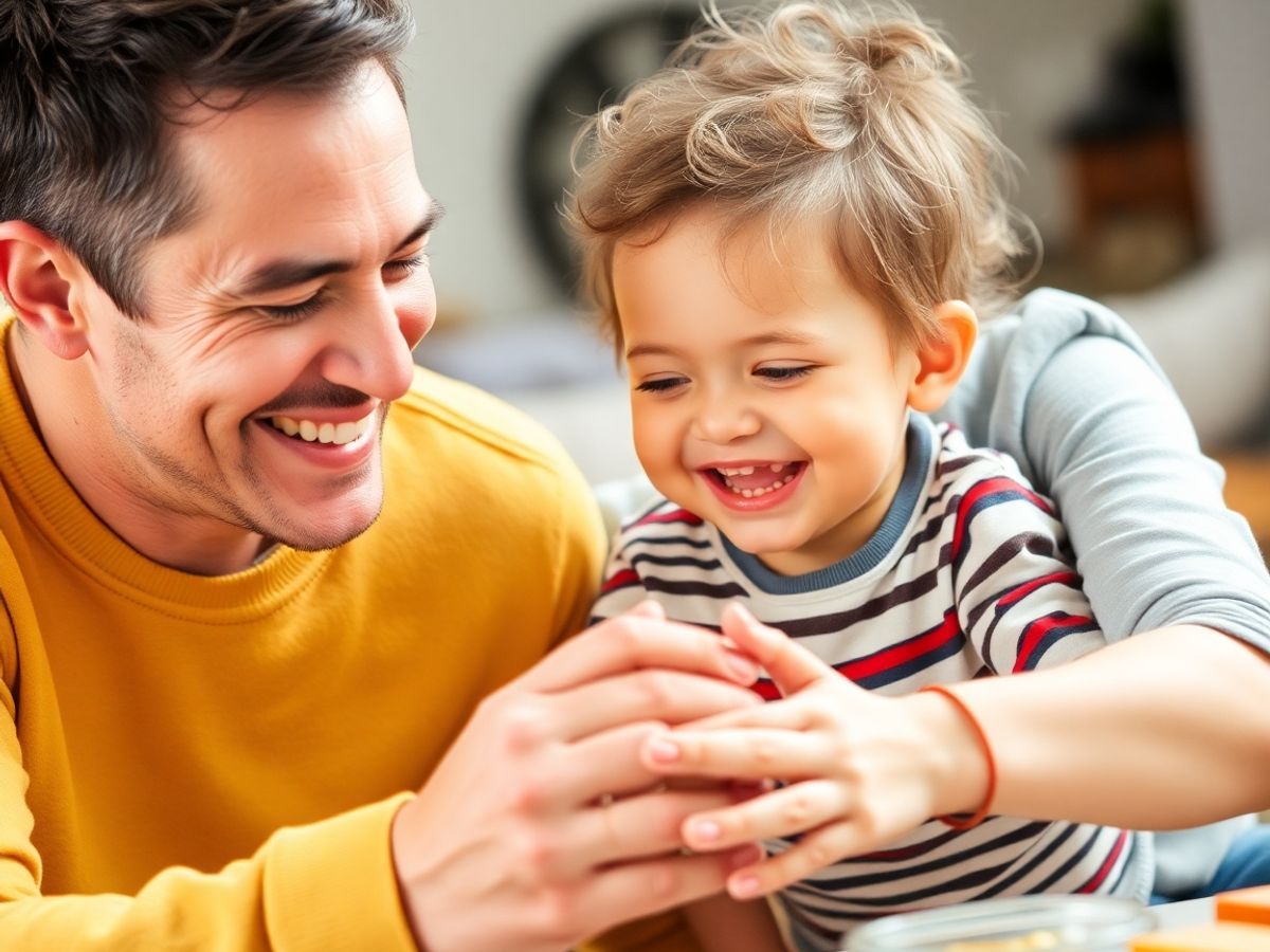 Părinte și copil se joacă împreună.