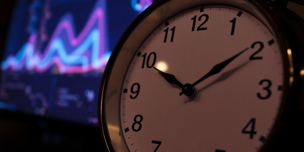 Clock with illuminated stock market data.