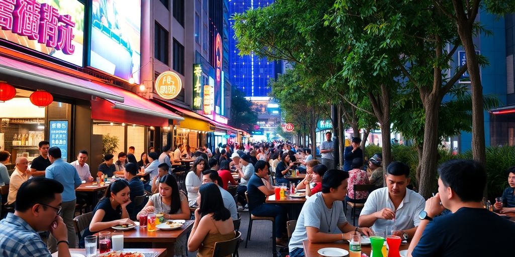 Expats dining and socialising in Shenzhen's lively nightlife.