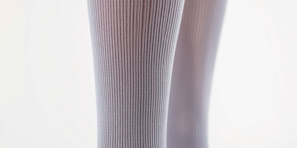 Meia de compressão em detalhe, destacando textura e design.