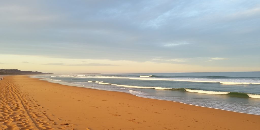 Shelly Beach at sunrise with golden sands and waves