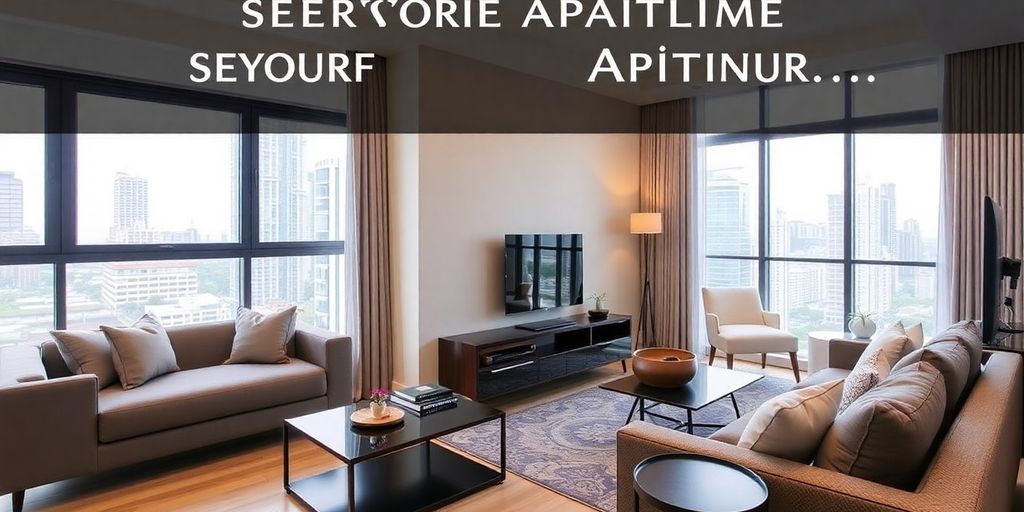 Contemporary serviced apartment interior in Singapore.