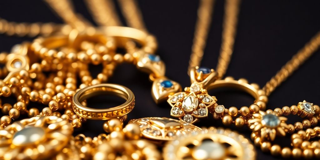 Bijoux en or brillants sur un fond flou.