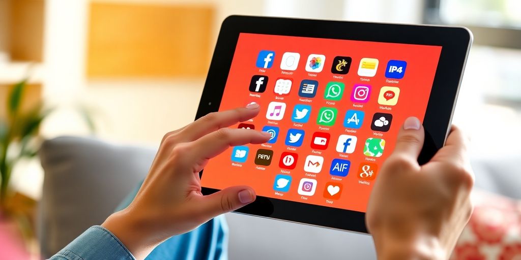 Person engaging with social media on a tablet.