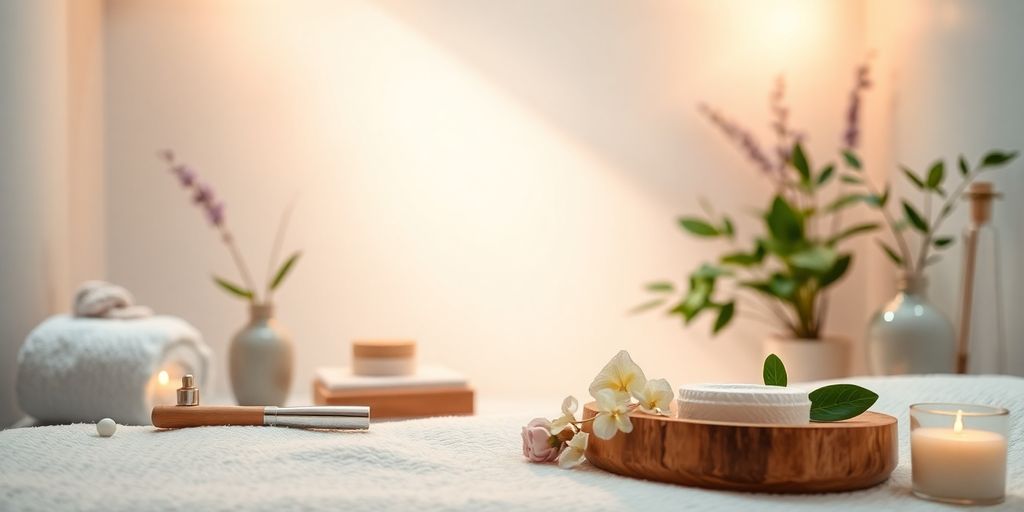 Ambiente de spa com ferramentas de tratamento estético.