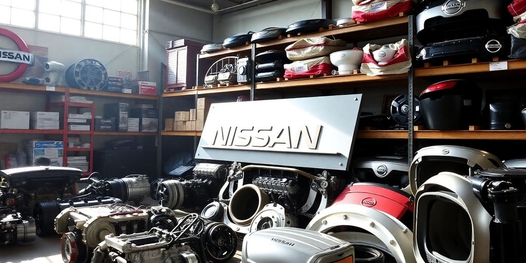 Nissan parts warehouse with car components.