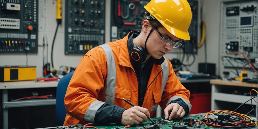 Electrician working on a circuit board.