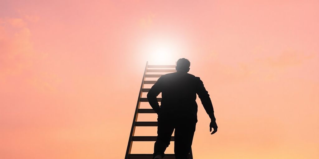 Person climbing ladder to success, illustrative.