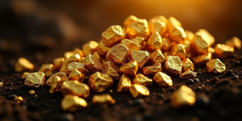 Image de pépites d'or sur un fond sombre.