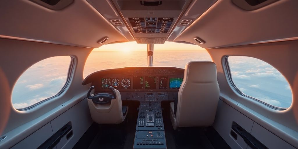 NetJets airplane interior with pilot.