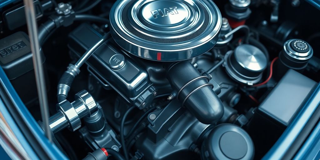 Fiat car engine with clean, genuine parts.