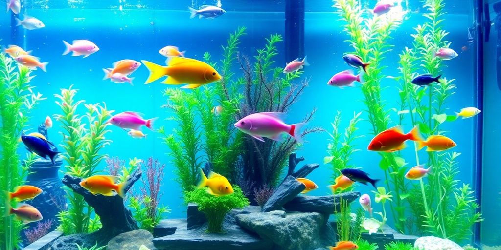 色彩斑斓的鱼在美丽的水族箱中游泳。
