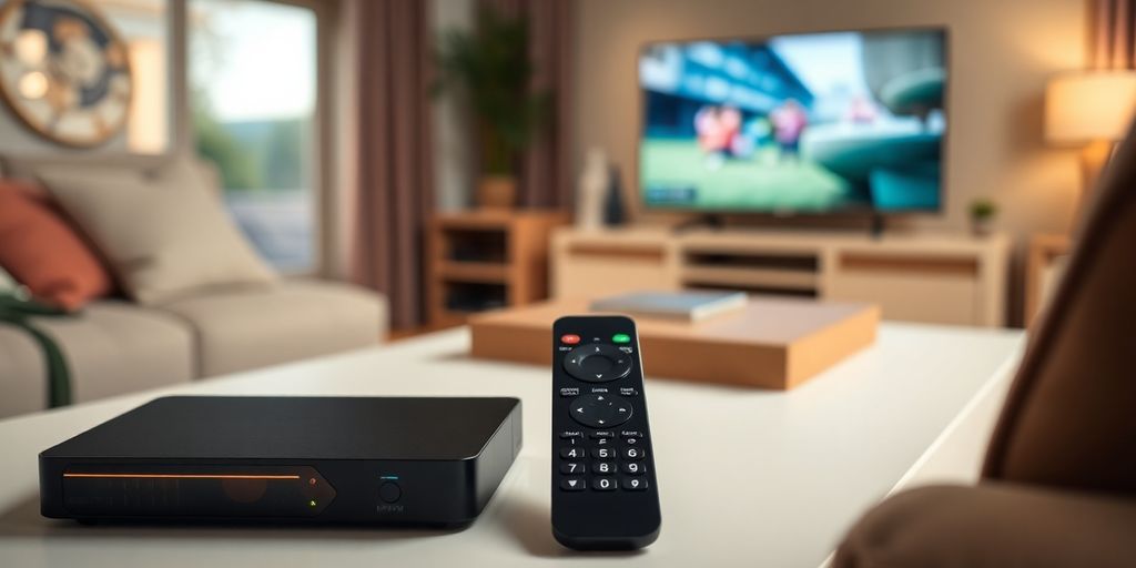 جهاز IPTV حديث مع جهاز التحكم عن بعد