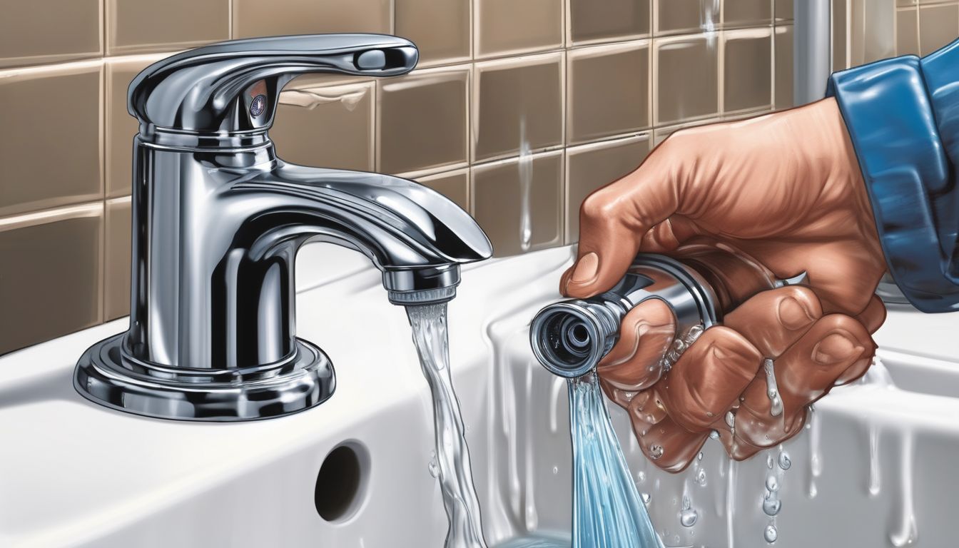 person fixing a leaky faucet in a home bathroom