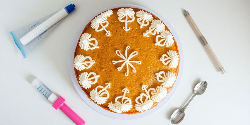 Cake with household items for decorating.