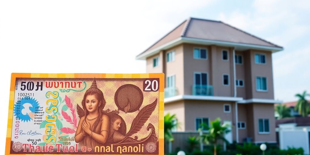 Thai currency and a house with a question mark.