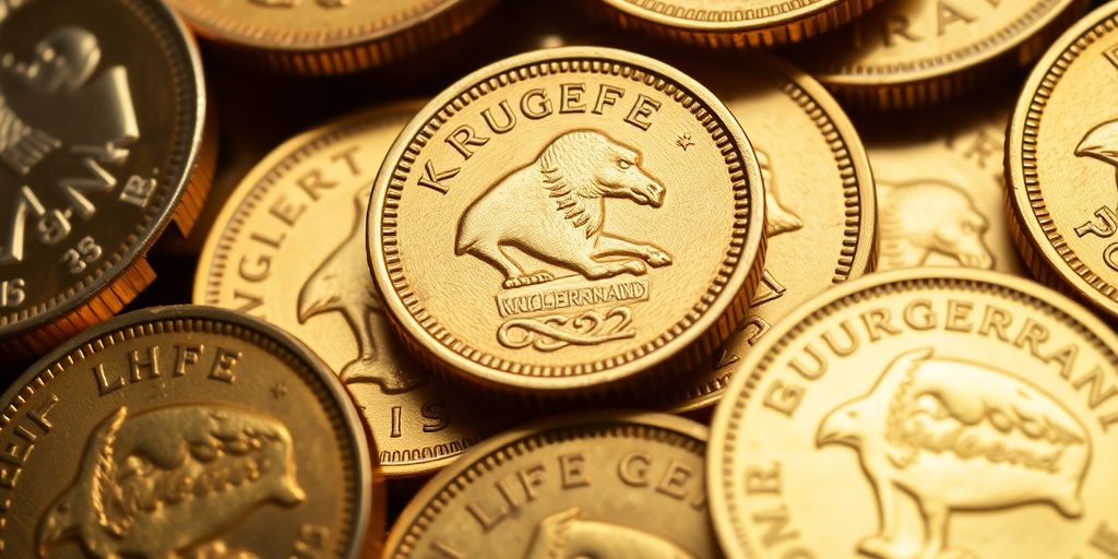 Pièces d'or de Krugerrand anciennes et brillantes.
